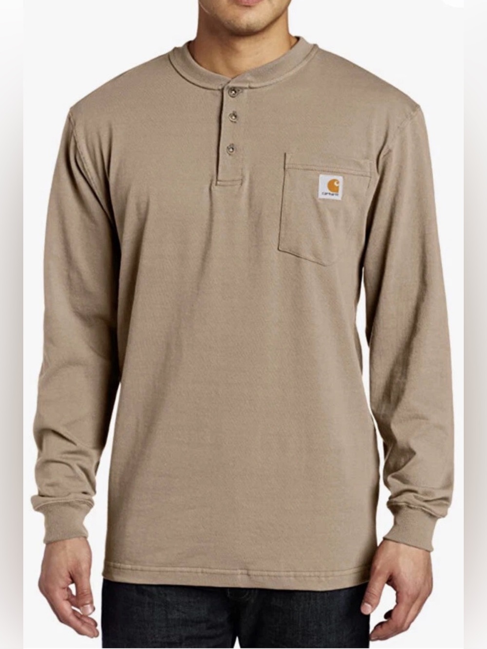 Carhartt Long-Sleeve Pocket Henley Original Fit T-Shirt Desert Tan Size Large